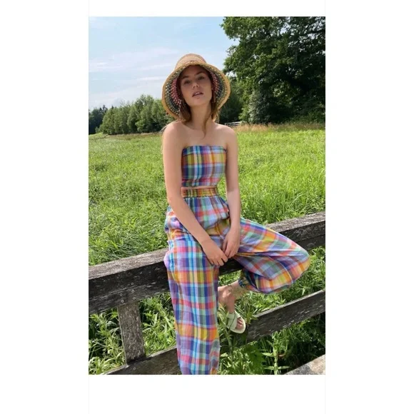 Free People Ticket To Paradise Multicolor Plaid Balloon Beach Pants - Picture 3 of 14